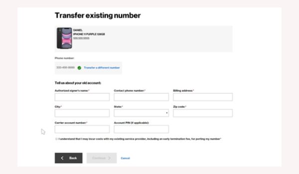 Transfer existing number