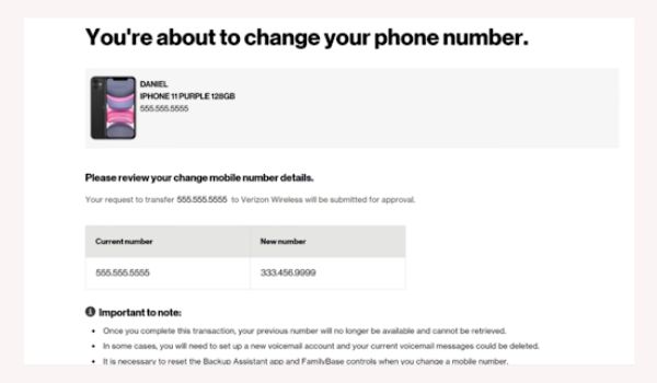 Verizon number Changed