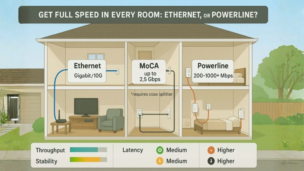 Get Full Speed In Every Room Ethernet, MoCA, Or Powerline